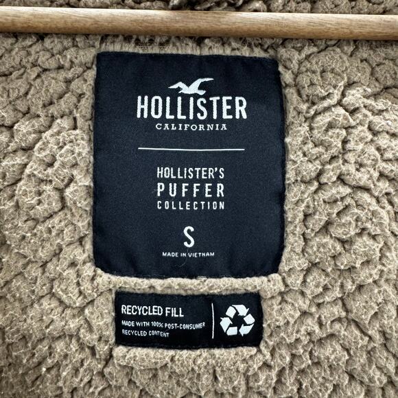 Hollister Puffer Jacket Women's Small Tan Sherpa-Lined Hooded - Picture 6 of 11